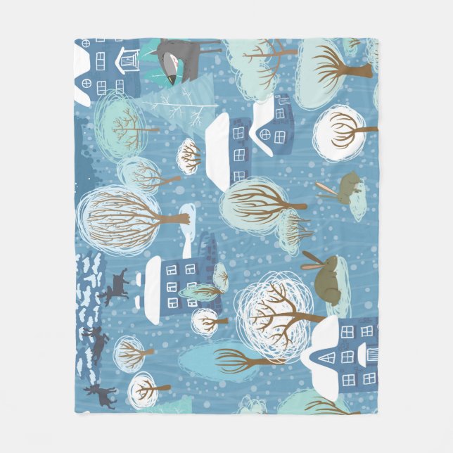 Winter Wonderland: Scenic Pattern Fleece Blanket (Front)