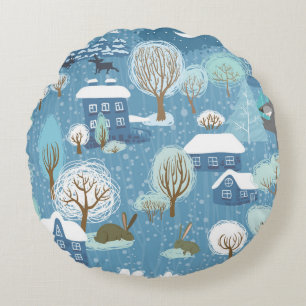 Winter Wonderland: Scenic Pattern Round Pillow