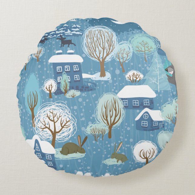 Winter Wonderland: Scenic Pattern Round Pillow (Front)