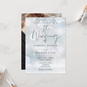 Winter Wonderland Script Snow Photo Wedding Invitation