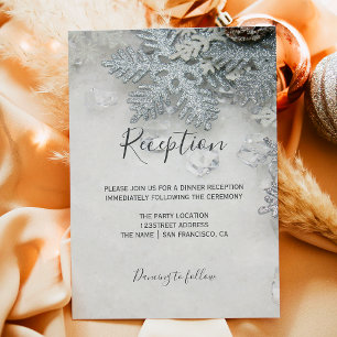 Winter wonderland silver snow typography reception enclosure card