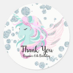 Winter Wonderland Silver Sparkle Unicorn Party Classic Round Sticker