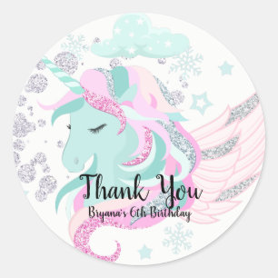 Winter Wonderland Silver Sparkle Unicorn Party Classic Round Sticker