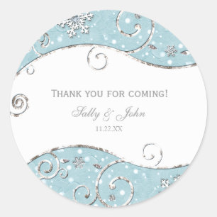 Winter Wonderland Silver Swirls Blue Sticker Label