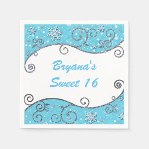Winter Wonderland Silver Swirls Bright Blue Napkin