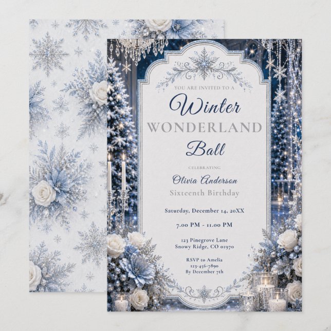 Winter Wonderland Sixteenth Ball Invitation (Front/Back)