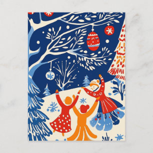 Winter Wonderland, Snow Angel, Holiday folk art Postcard