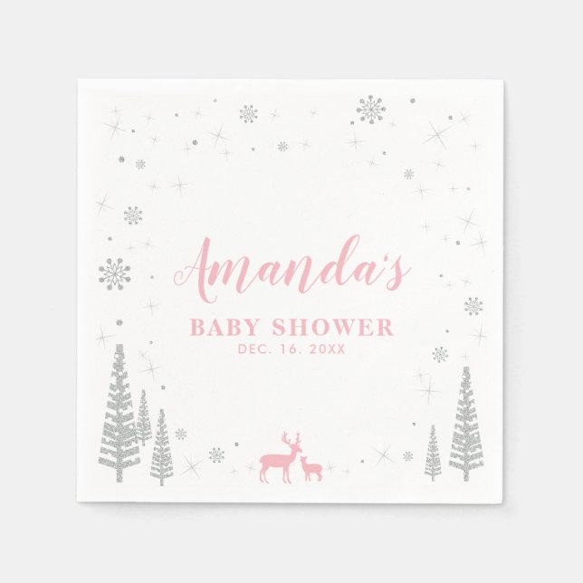 Winter Wonderland Snow Baby Shower Paper Napkin (Front)