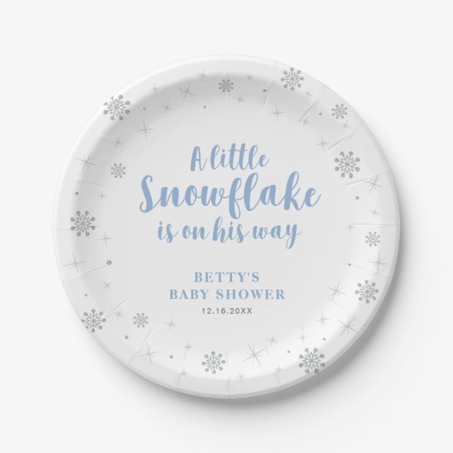 Winter Wonderland Snow Baby Shower Paper Plates (Front)