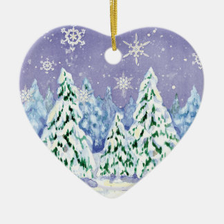 Winter Wonderland Snow Scene Pine Trees Ornament