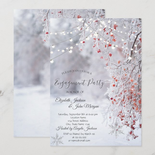 Winter Wonderland,Snow String Lights Engagement  Invitation (Front/Back)