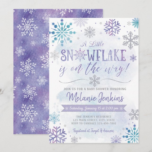 Winter Wonderland Snowflake Baby Shower Invitation (Front/Back)