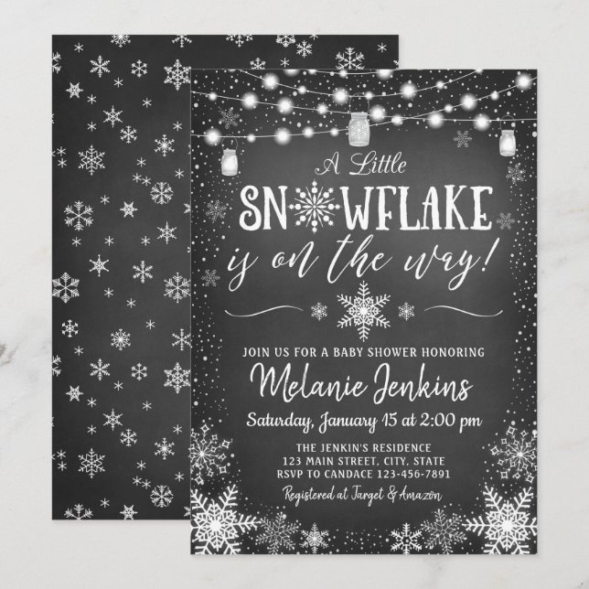 Winter Wonderland Snowflake Baby shower Invitation (Devant / Derrière)