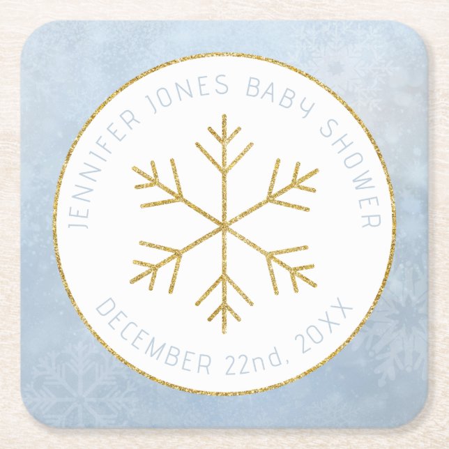 Winter Wonderland Snowflake Baby Shower  Square Paper Coaster (Front)