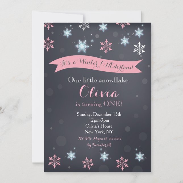 Winter Wonderland Snowflake Birthday Invitations (Front)