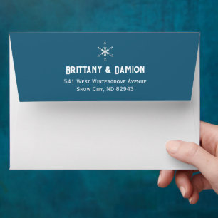 Winter Wonderland Snowflake Blue Wedding Envelope