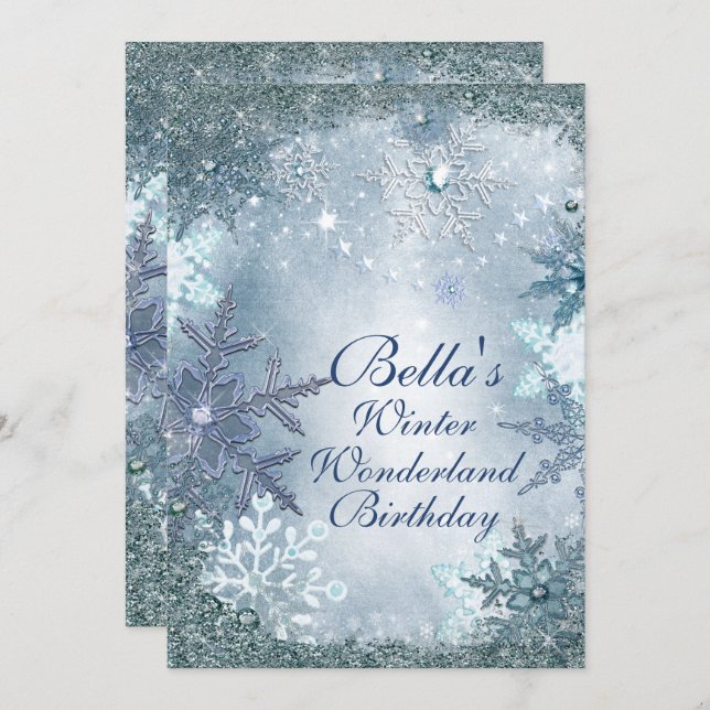 Winter Wonderland Snowflake Party Invitations (Front/Back)