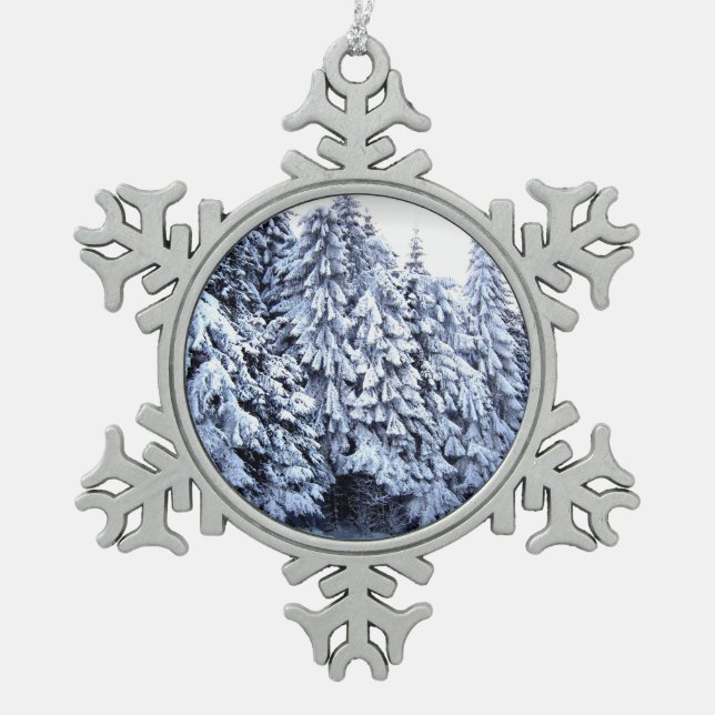 Winter Wonderland  Snowflake Pewter Christmas Ornament (Front)
