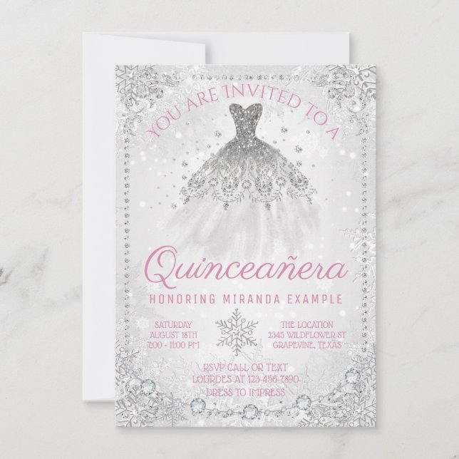 Winter Wonderland Snowflake Quinceanera Invitation (Front)