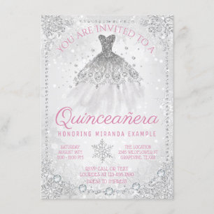 Winter Wonderland Snowflake Quinceanera Invitation