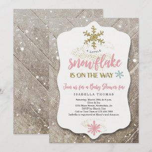 Winter Wonderland Snowflake Theme Girl Baby Shower Invitation