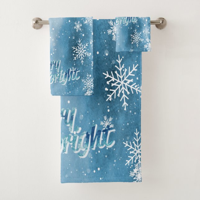 Winter Wonderland,Snowflakes Blue Holiday Bath Towel Set (Insitu)