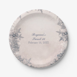 Winter Wonderland Snowflakes Cream Elegant Party Paper Plate
