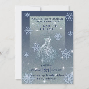 Winter wonderland snowflakes dress sweet sixteen invitation
