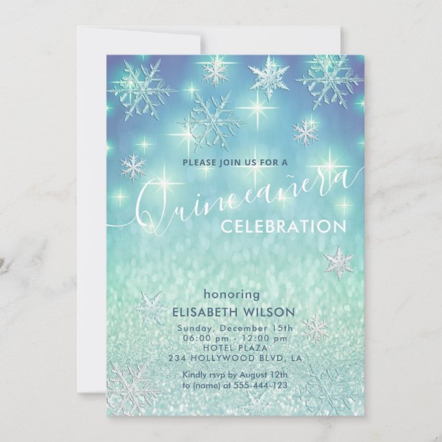 Winter wonderland snowflakes glitter Quinceañera  Invitation (Front)