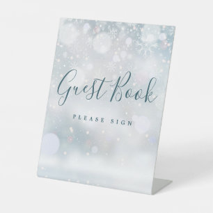 Winter Wonderland Snowflakes Guest Book Pedestal Sign