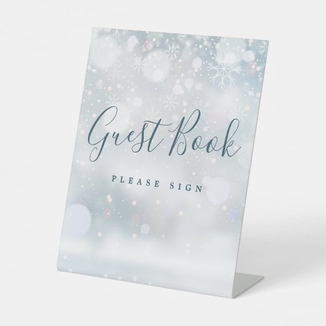 Winter Wonderland Snowflakes Guest Book Pedestal Sign (Front)