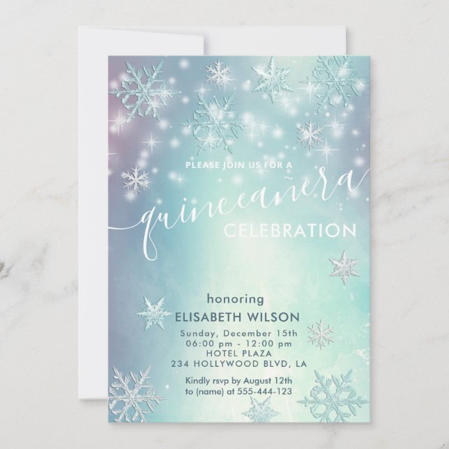 Winter wonderland snowflakes  Quinceañera  Invitat Invitation (Front)