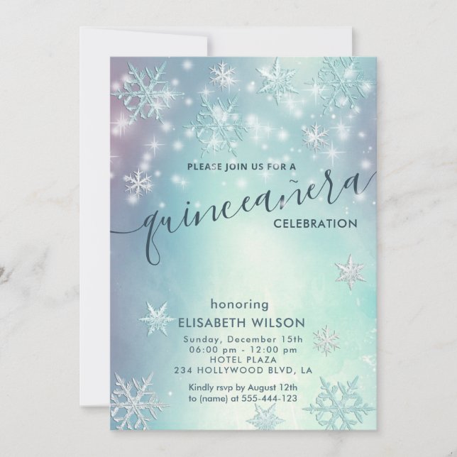Winter wonderland snowflakes  Quinceañera   Invitation (Front)