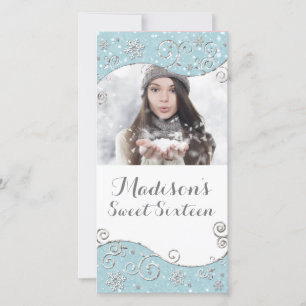 Winter Wonderland Snowflakes Silver Swirl Photo Save The Date