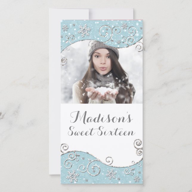 Winter Wonderland Snowflakes Silver Swirl Photo Save The Date (Front)