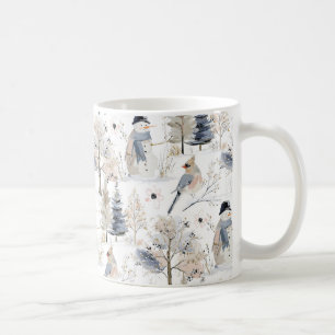 Winter Wonderland Snowman and Bird Pattern Coffee Mug