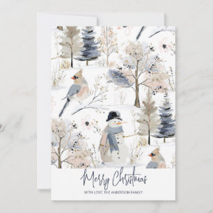 Winter Wonderland Snowman and Bird Pattern Holiday Card