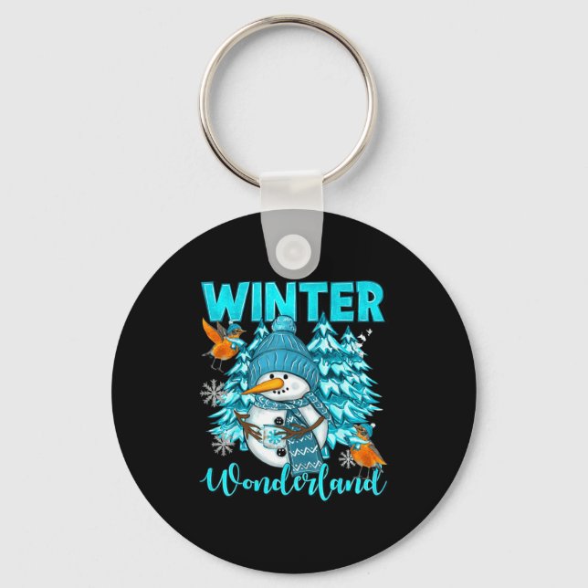 Winter Wonderland Snowman And Snowflakes Cozy Wint Keychain (Front)