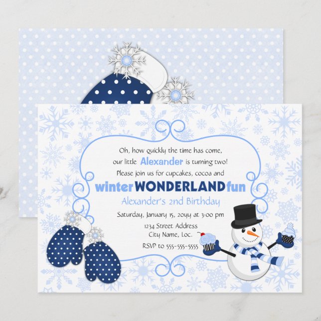 Winter Wonderland Snowman Birthday Invitation (Front/Back)