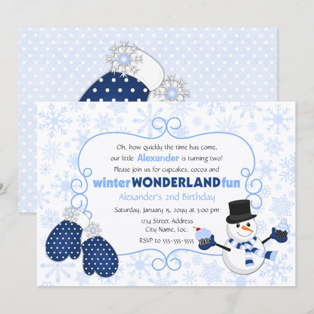 Winter Wonderland Snowman Birthday Invitation (Front/Back)