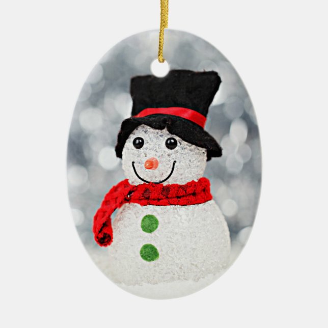 Winter Wonderland Snowman Ceramic Ornament (Front)