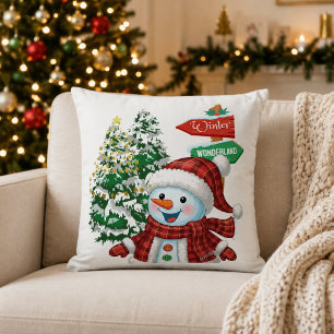 Winter Wonderland Snowman Christmas Throw Pillow
