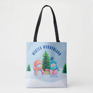 Winter Wonderland Snowman Couple Tote Bag