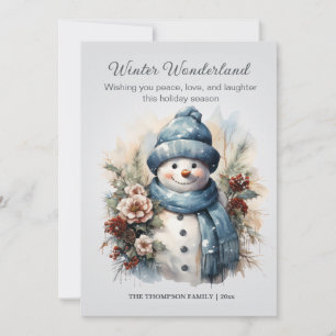Winter Wonderland Snowman Dusty Blue Holiday Card