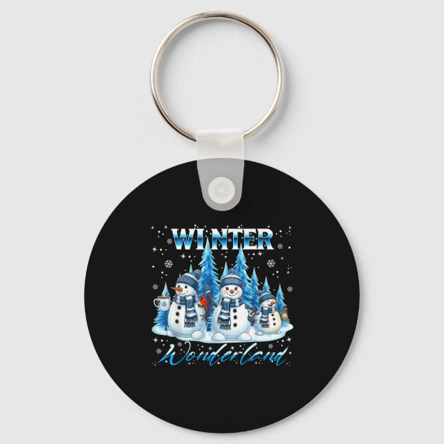 Winter Wonderland Snowman Family Snowflake Cozy Wi Keychain (Front)
