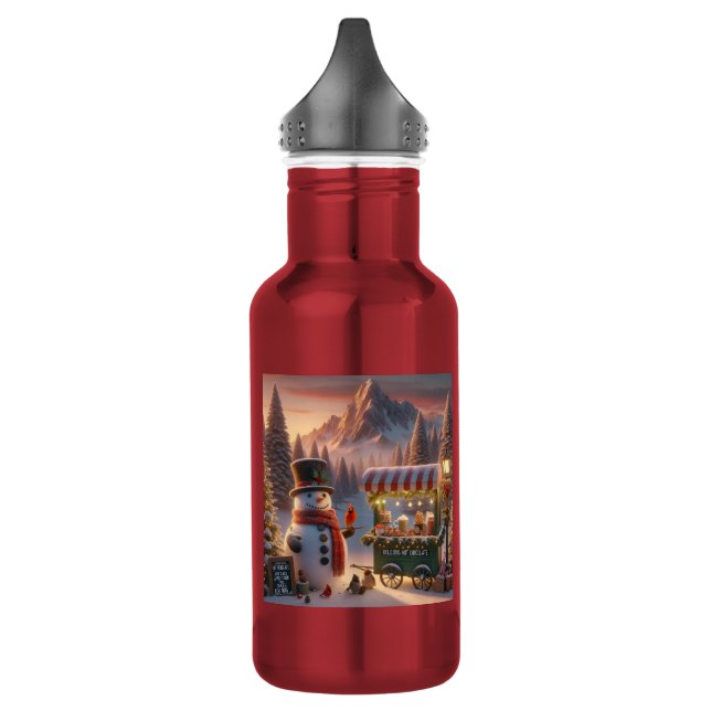Winter Wonderland Snowman's Hot Chocolate Cart 532 Ml Water Bottle (Left)