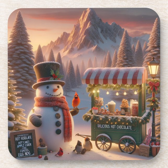 Winter Wonderland Snowman's Hot Chocolate Cart Coaster (Front)