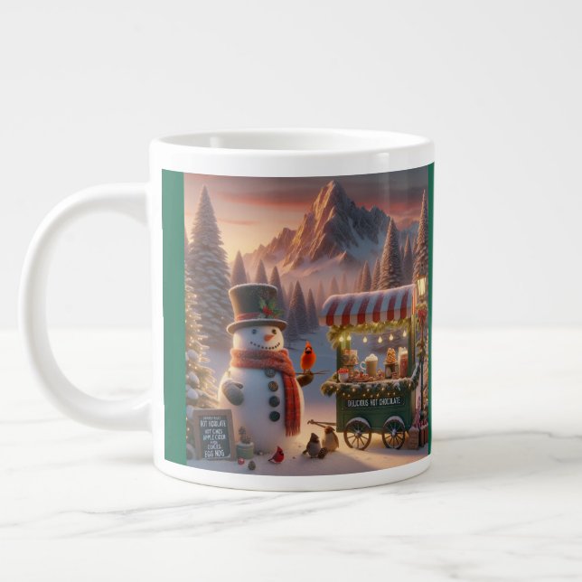 Winter Wonderland Snowman's Hot Chocolate Cart Large Coffee Mug (Left)