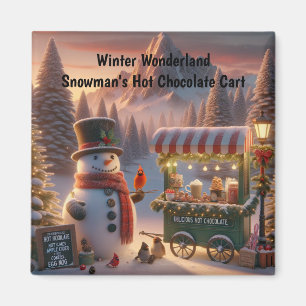 Winter Wonderland Snowman's Hot Chocolate Cart Magnet