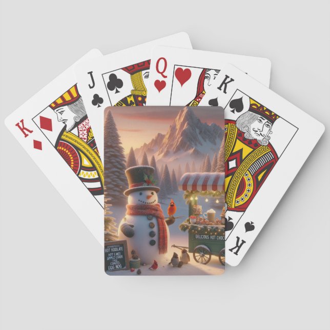 Winter Wonderland Snowman's Hot Chocolate Cart Playing Cards (Back)